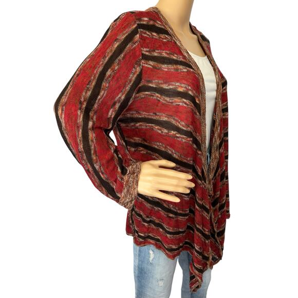Kate Hill Linen Blend Striped Cardigan Sweater Red Open Front Size XL - Picture 2 of 8